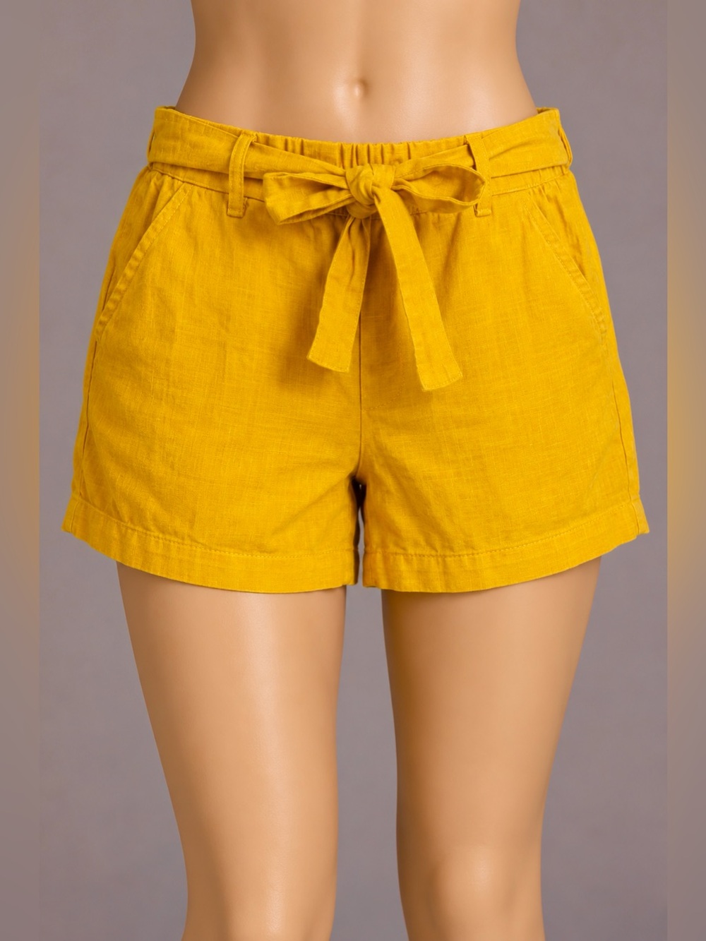 J.Crew Linen Cotton Shorts Size 2 Marigold Yellow High Waist Tie Waist